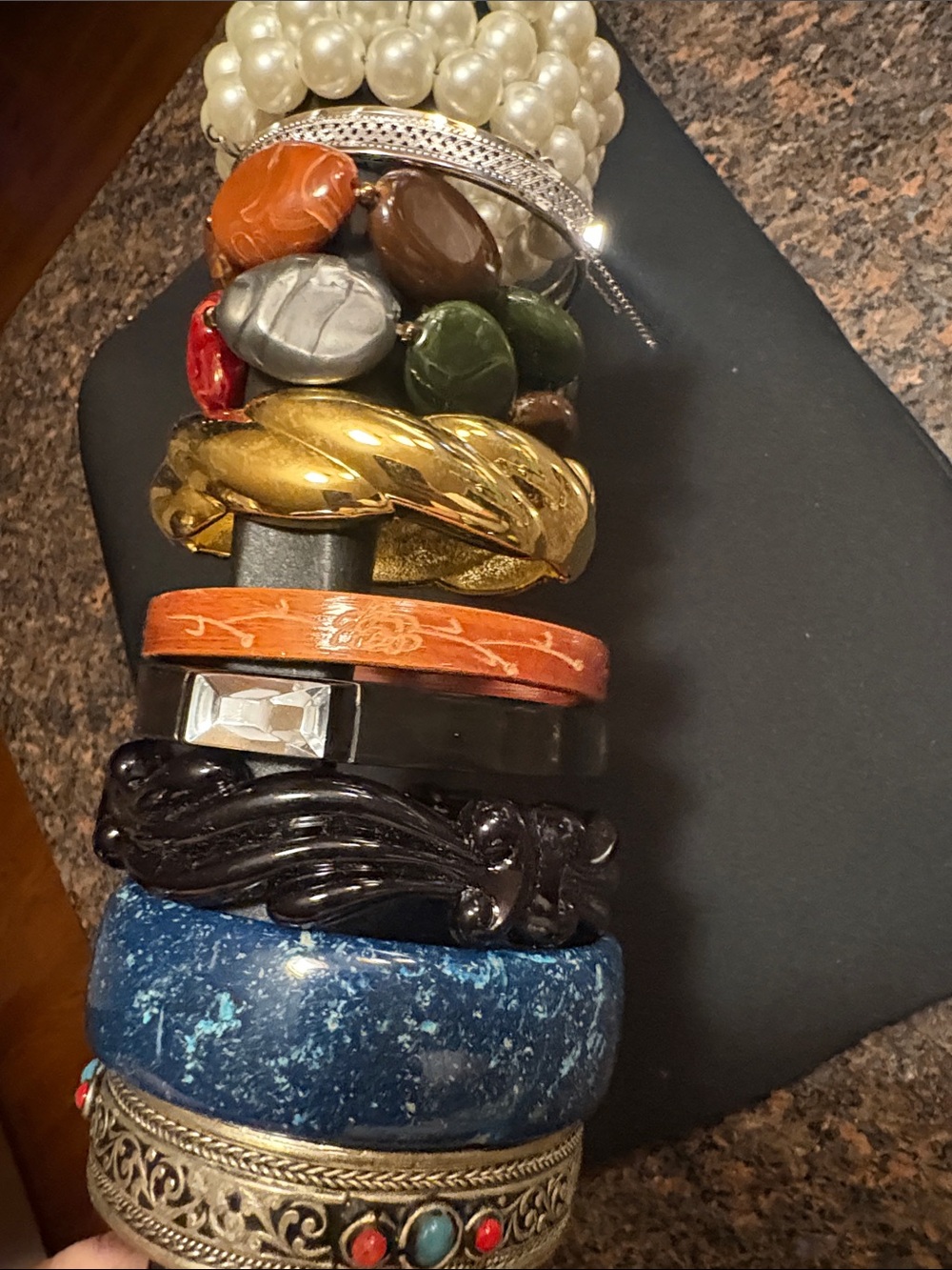Lot 10 costume Fashion Bangle Bracelets Wood Metal pearl metal